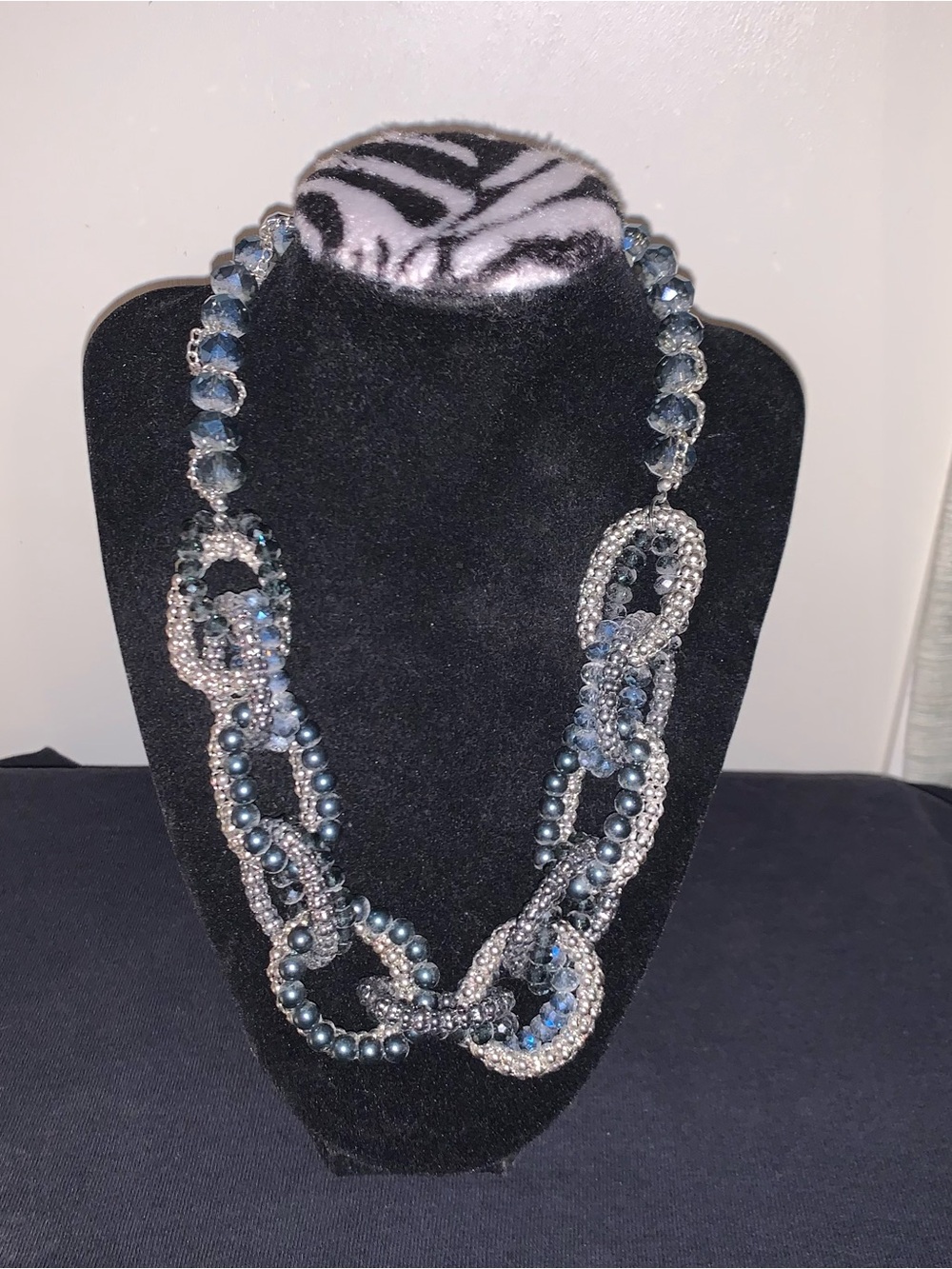 Twisted Loop Beaded Necklace in Blue and Silver - Women Jewelry